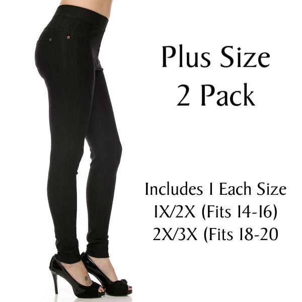 Wholesale Denim Leggings - Ankle Length w/ Back Pockets J04 Black Plus 2 Pack Denim Leggings - Ankle Length J04  - 1 (Fits 14-16) 1 (Fits 18-20)