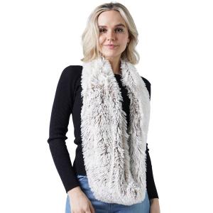 Wholesale 8832 - Two Tone Fur Infinity Scarves  Taupe/Ivory  - 