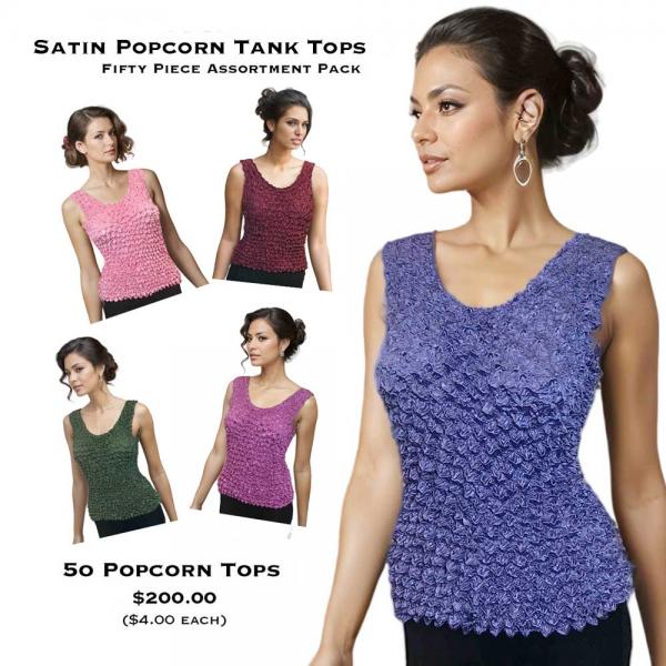 wholesale 281- Travel Popcorn - Tank Tops Satin Popcorn Tops - Tank Tops<br>
50 Piece Assortment Pack - One Size Fits Most