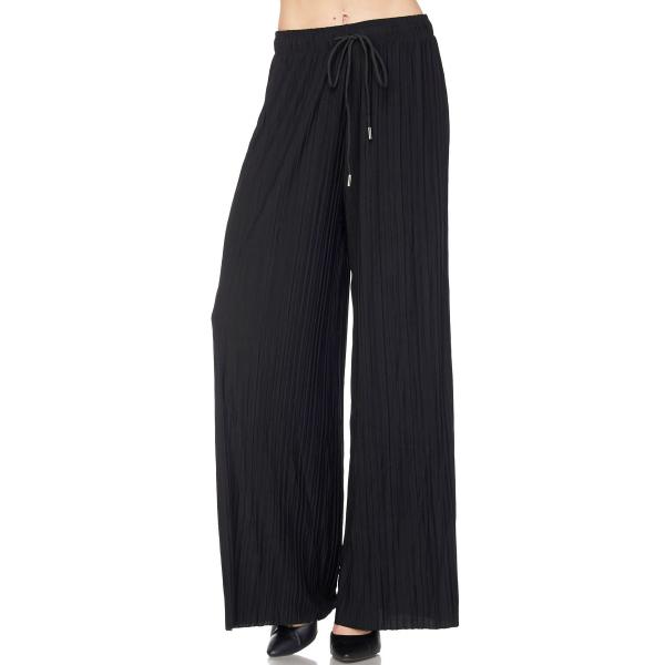 902 - Georgette Pleated Pants Ankle Length - Black w/ Drawstring MB - One Size Fits All
