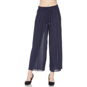 902G - Georgette Pleated Pants Gaucho Length - Navy w/ Drawstring - One Size Fits All