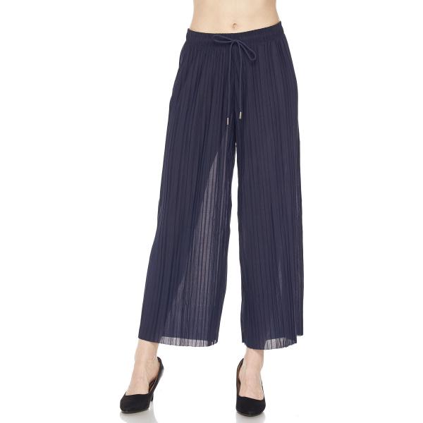 Wholesale 902G - Georgette Pleated Pants Gaucho Length - Navy w/ Drawstring - One Size Fits All
