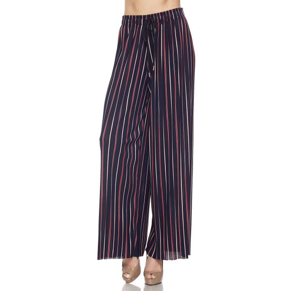 902 - Georgette Pleated Pants Ankle Length - #01 Navy-Red Striped w/ Drawstring MB - One Size Fits (S-L)