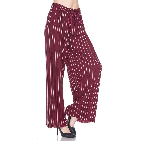 902 - Georgette Pleated Pants Ankle Length - #19 Striped Burgundy-White w/ Drawstring MB - One Size Fits All