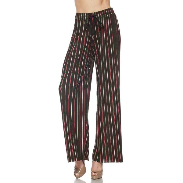 902 - Georgette Pleated Pants Ankle Length - #02 Olive-Red Striped w/ Drawstring - One Size Fits All