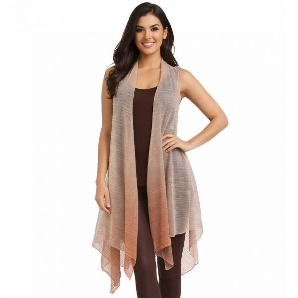 wholesale 8911 - Metallic Ombre Pleated Vests Orange-Peach Ombre - 