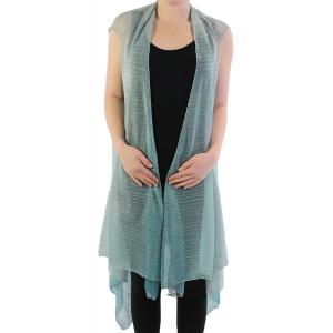 8911 - Metallic Ombre Pleated Vests Turquoise-Teal Ombre - 
