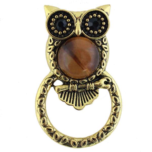 2895 - Magnetic Eyeglass Holder Brooch Owl - Bronze (MB) - 