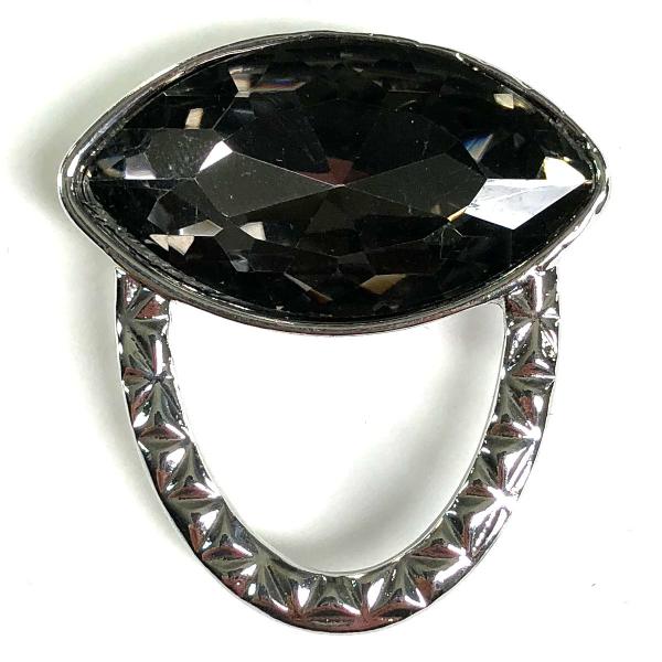 2895 - Magnetic Eyeglass Holder Brooch Oval Crystal - Black - 