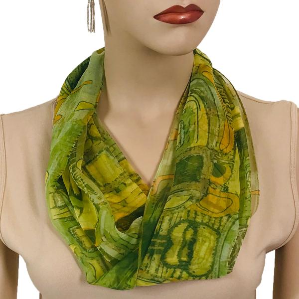 2901 - Magnetic Clasp Silky Dress Scarves 111GN - Green Abstract<br>
Magnetic Clasp Silky Dress Scarf - 