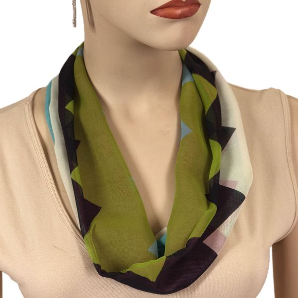2901 - Magnetic Clasp Silky Dress Scarves 718FU<br> Navy-Green Zig Zag 2<br>Silver Magnet<br>Silky Dress Scarves with Magnetic Clasp 2901 - 