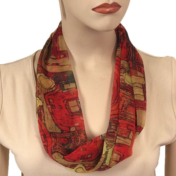2901 - Magnetic Clasp Silky Dress Scarves 111RDB<br> Red Abstract<br>Bronze Magnet<br>Silky Dress Scarves with Magnetic Clasp 2901 - 
