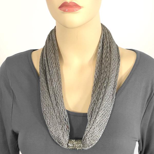 2905 - Magnetic Clasp Metallic Scarves Fishnet - Charcoal (#11) - 