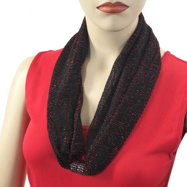 wholesale 2905 - Magnetic Clasp Metallic Scarves Mesh - Black-Red  - 