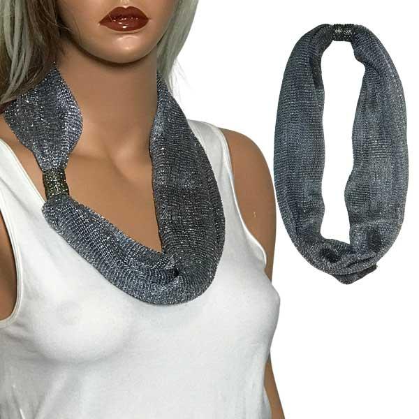 2905 - Magnetic Clasp Metallic Scarves Mesh - Charcoal - 