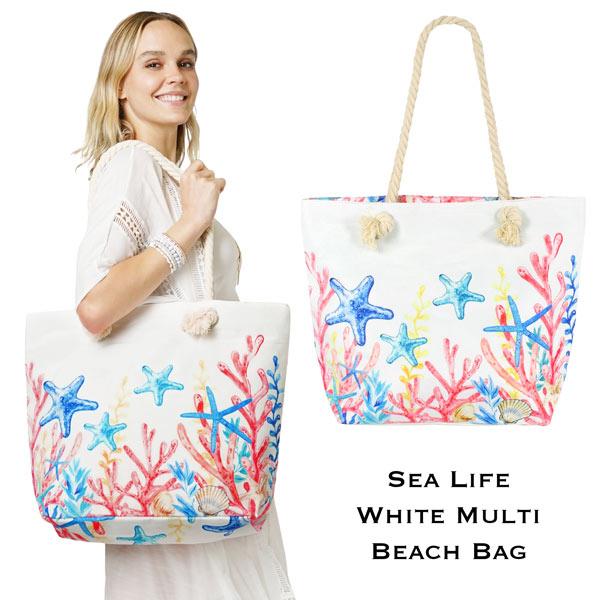 2917 - Rope Handle Tote Bags 10594 - White Multi<br>
Summer Beach Tote

 - 