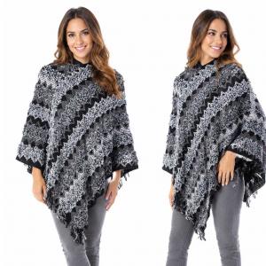 9151 -  Woodstock Knit Poncho  Black - 