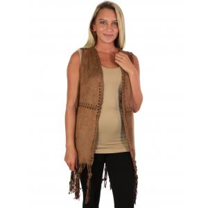 Wholesale  8642 - Taupe<br>Vests - Faux Suede Tasseled  - 