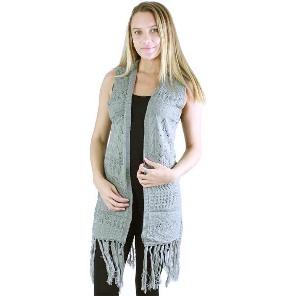 wholesale 8643 - Mid-Length Knit Tasseled Vests Grey - 