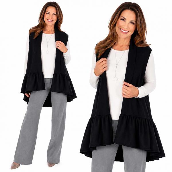 wholesale 9147 - Knitted Wide Ruffle Vests Black - 