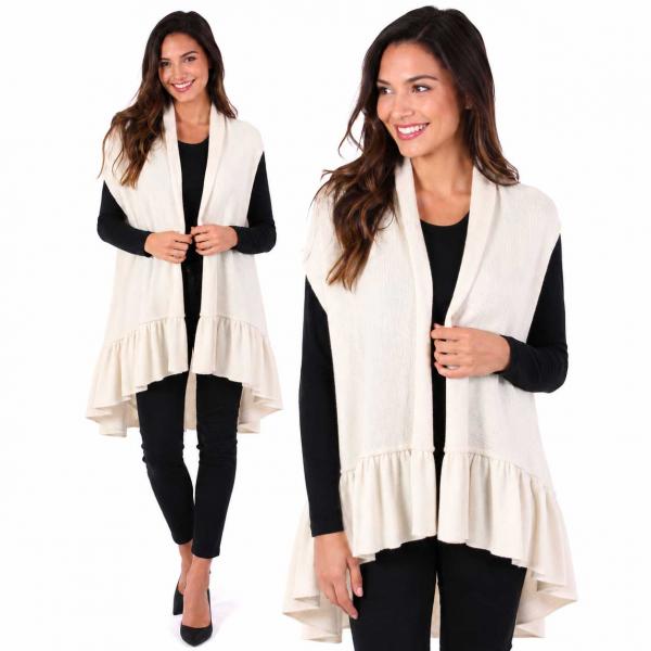wholesale 9147 - Knitted Wide Ruffle Vests Ivory - 