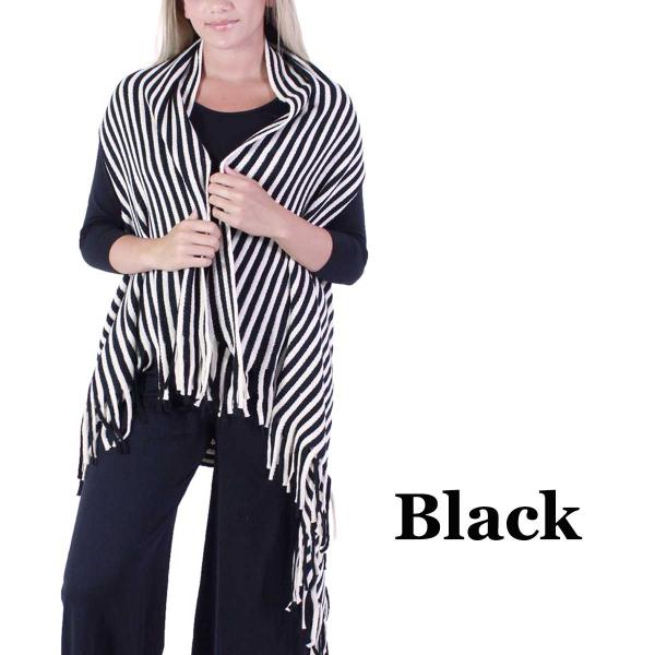 9182 - Knit Striped Vests  Black - 