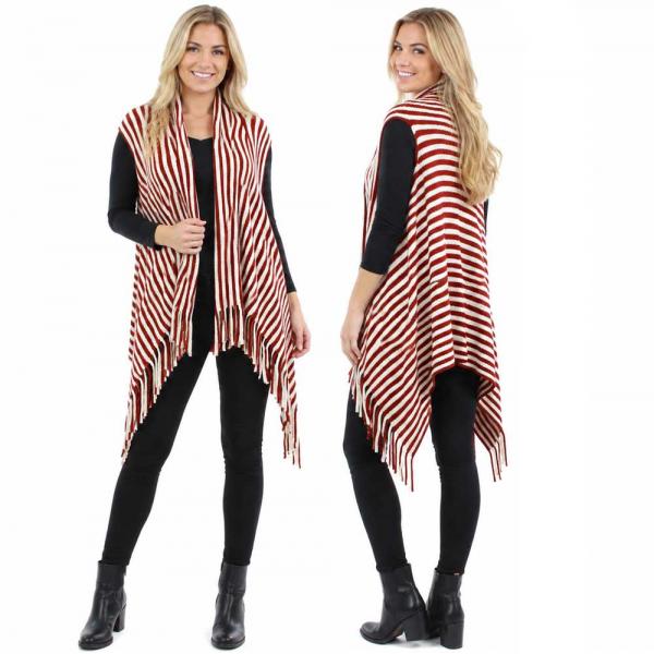 wholesale 9182 - Knit Striped Vests  Burgundy - 