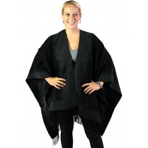 2965 - Ruana Printed Capes Wool Feel - Rose Border Black-Grey - One Size Fits All