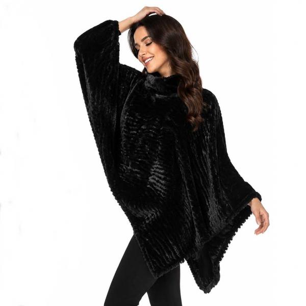 wholesale Winter Ponchos - Faux Fur Designs 2970 Rippled Faux Fur 8660 - Black - 