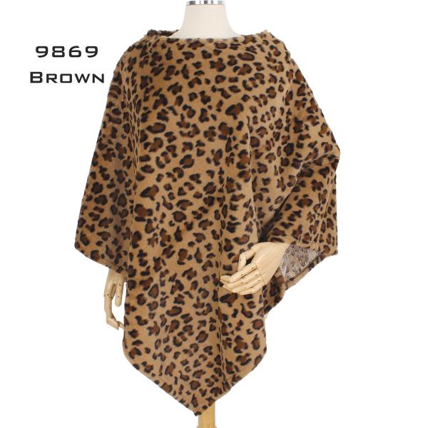 wholesale Winter Ponchos - Faux Fur Designs 2970 9869 SPOTTED LEOPARD BROWN Faux Fur Poncho - One Size Fits All