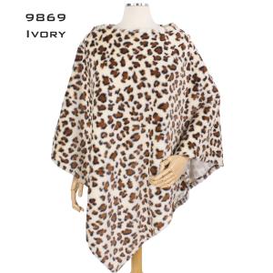 Winter Ponchos - Faux Fur Designs 2970 9869 SPOTTED LEOPARD IVORY Faux Fur Poncho - One Size Fits All
