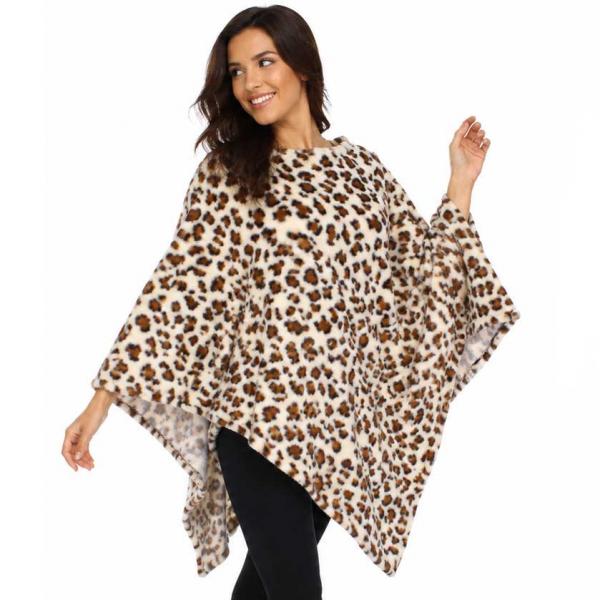 wholesale Winter Ponchos - Faux Fur Designs 2970 9869 SPOTTED LEOPARD IVORY Faux Fur Poncho - One Size Fits All