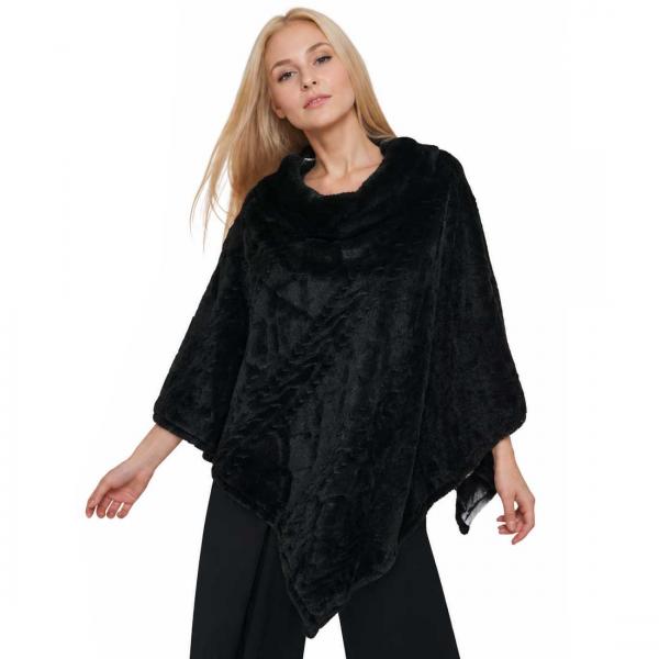 wholesale Winter Ponchos - Faux Fur Designs 2970 5113/Black 
Textured Fur Poncho - One Size Fits All