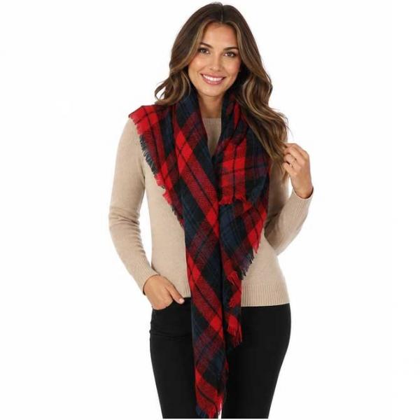 wholesale 2991 - Blanket Style Squares 8475 - Navy-Red Plaid  - One Size Fits All