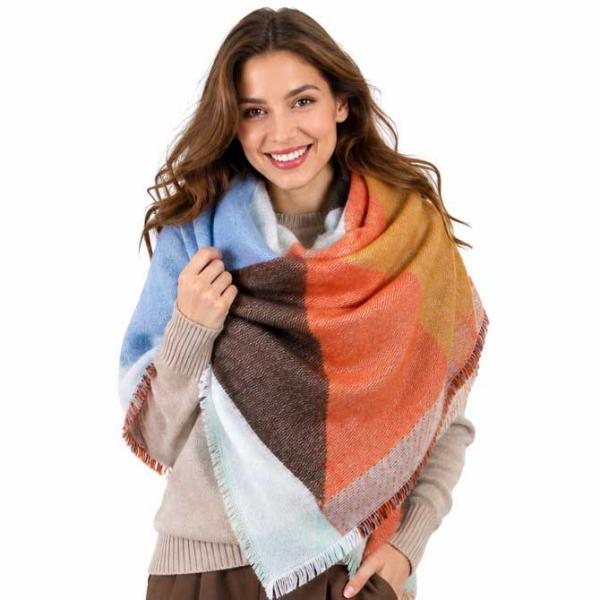 wholesale 2991 - Blanket Style Squares 8627 - Rust-Blue Geometric Pattern - One Size Fits All