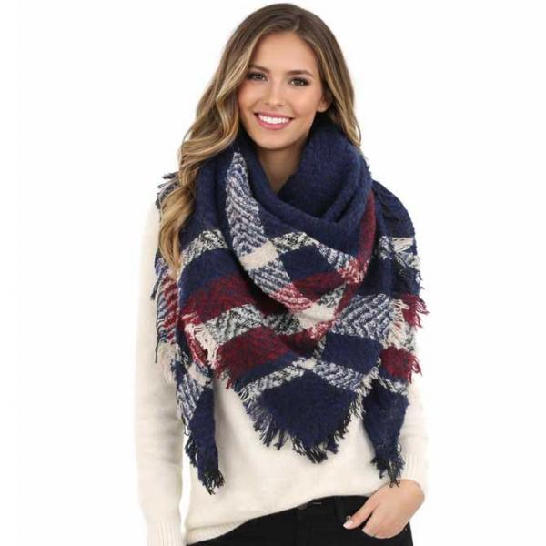 wholesale 2991 - Blanket Style Squares 9449 - Navy Plaid  - One Size Fits All