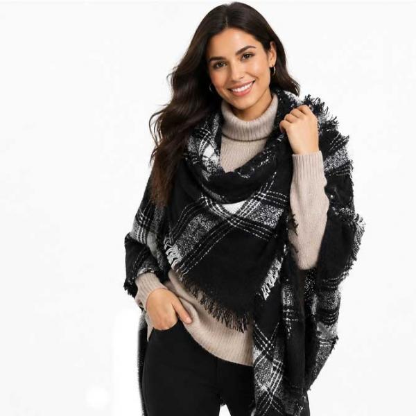 wholesale 2991 - Blanket Style Squares 9451 - Black Plaid (MB) - One Size Fits All