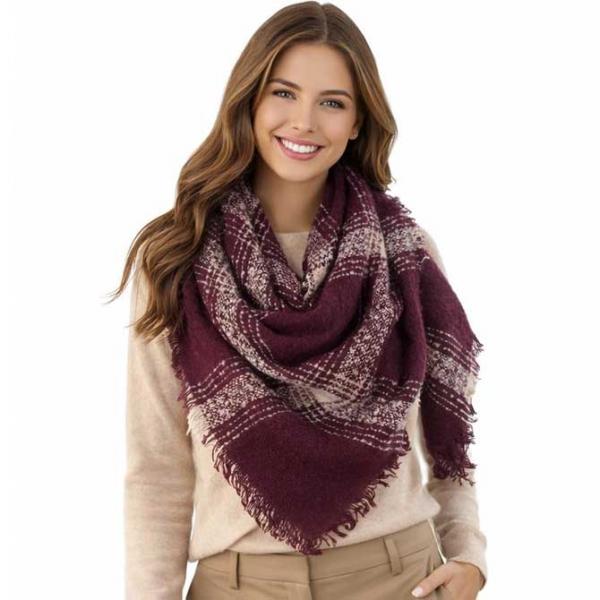 wholesale 2991 - Blanket Style Squares 9451 - Burgundy Plaid  (MB) - One Size Fits All