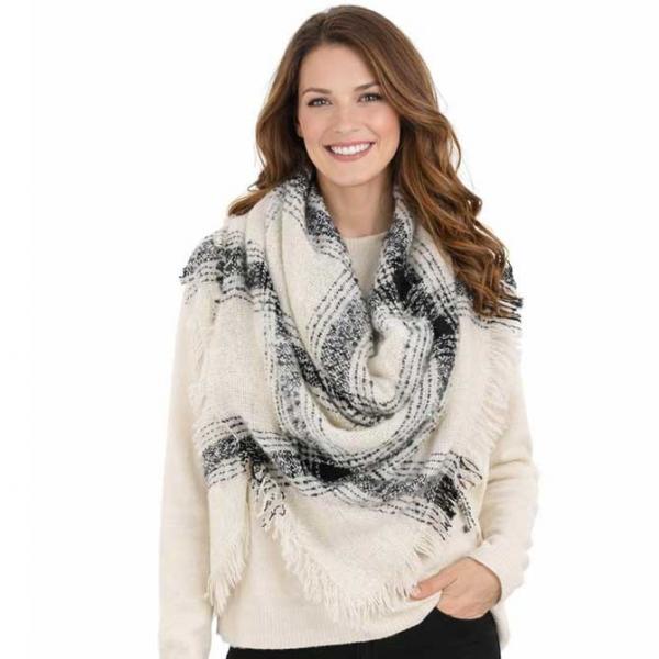 wholesale 2991 - Blanket Style Squares 9451 - Ivory Plaid  (MB) - One Size Fits All