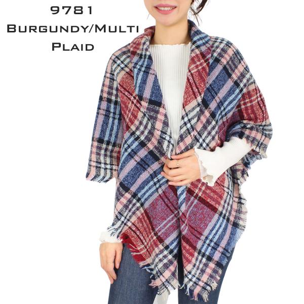 Wholesale 2991 - Blanket Style Squares 9781 BURGUNDY/MULTI PLAID Blanket Square - 52