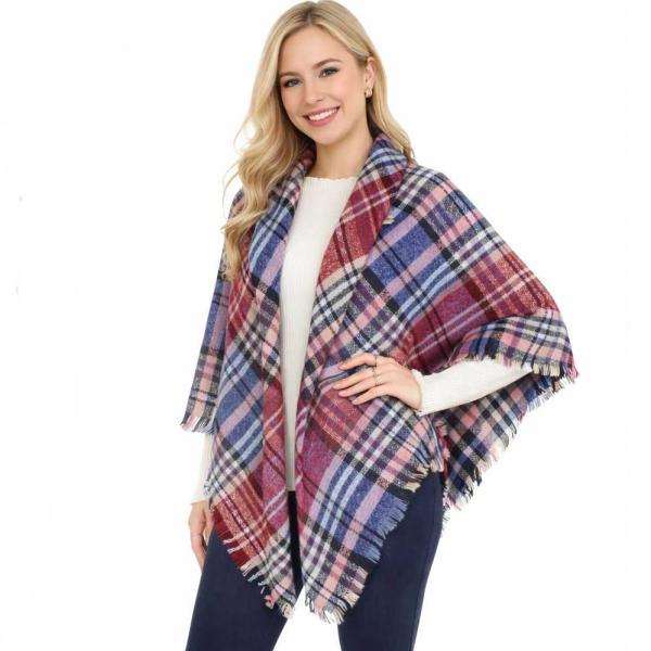 wholesale 2991 - Blanket Style Squares 9781- Burgundy/Multi Plaid  - 52