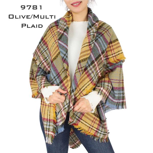 Wholesale 2991 - Blanket Style Squares 9781 OLIVE/MULTI PLAID Blanket Square - 52