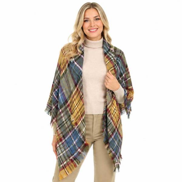wholesale 2991 - Blanket Style Squares 9781- Olive/Multi Plaid - 52