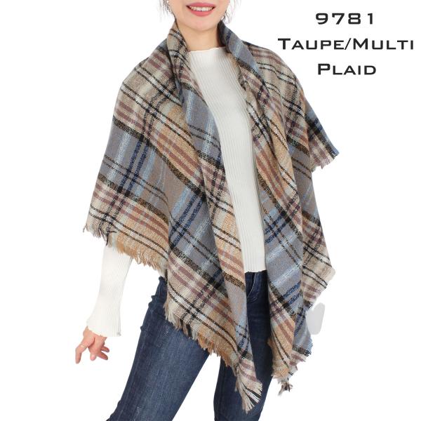 Wholesale 2991 - Blanket Style Squares 9781 TAUPE/MULTI PLAID Blanket Square - 52