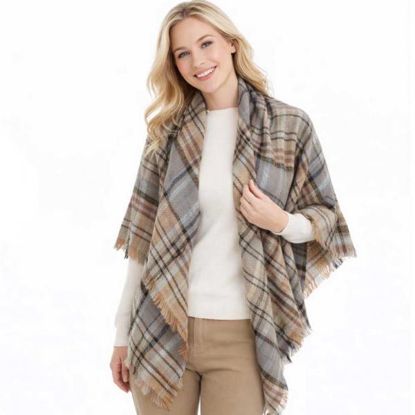 wholesale 2991 - Blanket Style Squares 9781 - Taupe/Multi Plaid  - 52