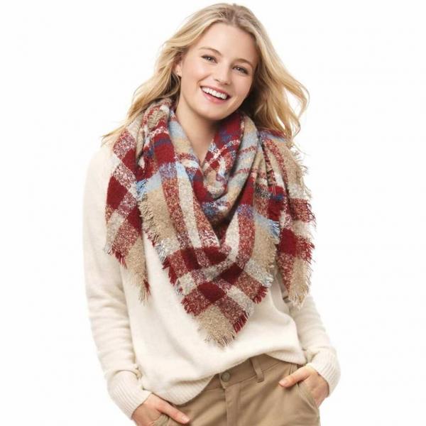 wholesale 2991 - Blanket Style Squares 620 - Burgundy Multi  - 52