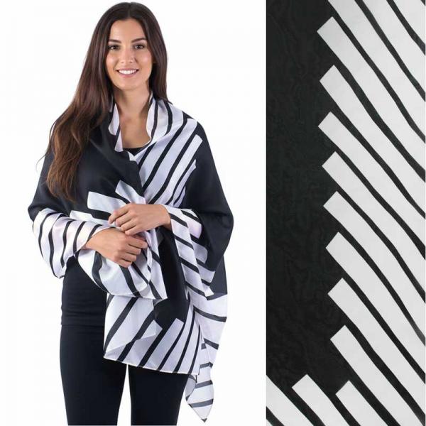 wholesale 2995 - Boutique Charmeuse Shawls #26 Diagonal Border Black and White - 