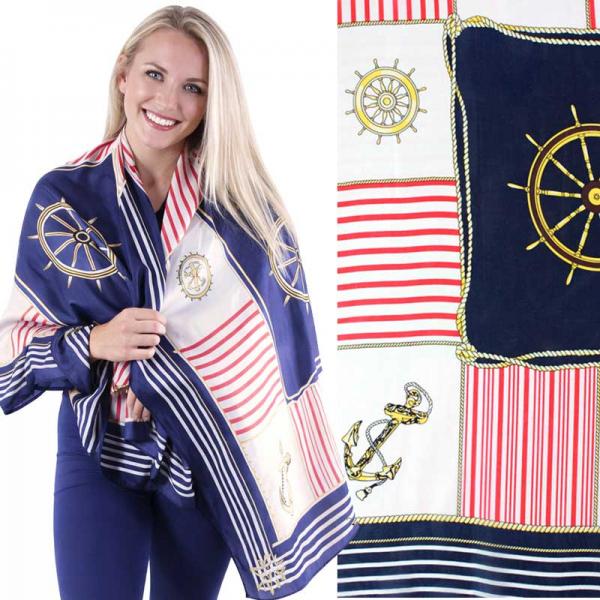 wholesale 2995 - Boutique Charmeuse Shawls #33 Anchors and Ship Wheels - Navy - 