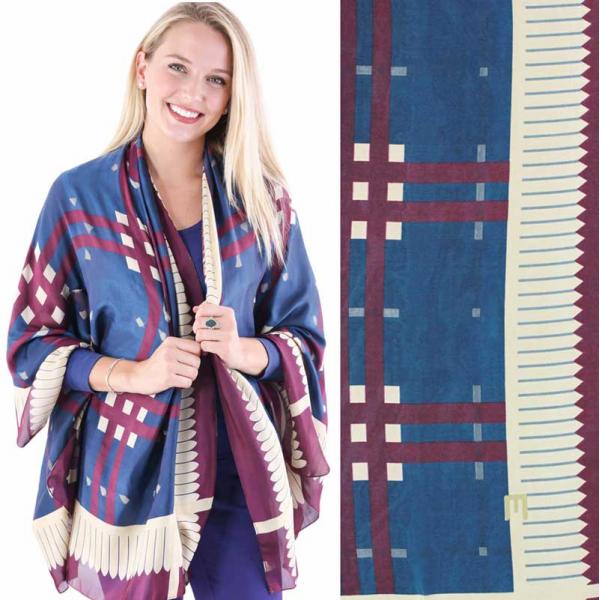 wholesale 2995 - Boutique Charmeuse Shawls #38 Dashes and Lines Teal/Wine - 