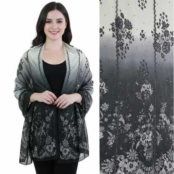 wholesale 2995 - Boutique Charmeuse Shawls #49 Victorian Black-White - 